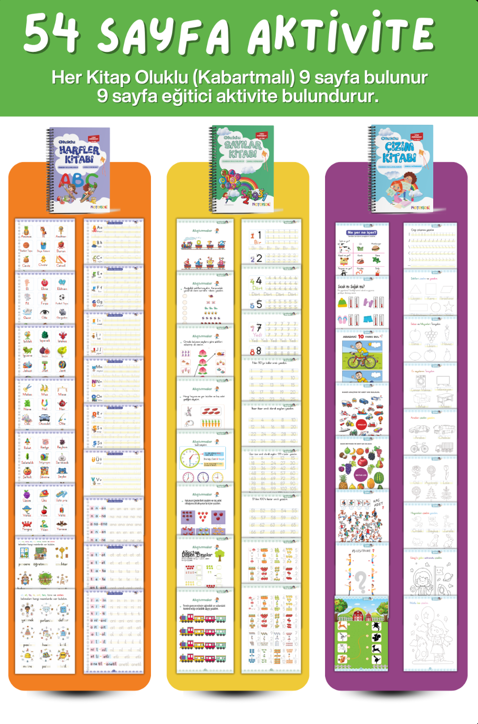 Zihin Atölyesi | Harfleri,Sayıları ve Çizmeyi Öğreten Oluklu 3’lü Kitap Seti