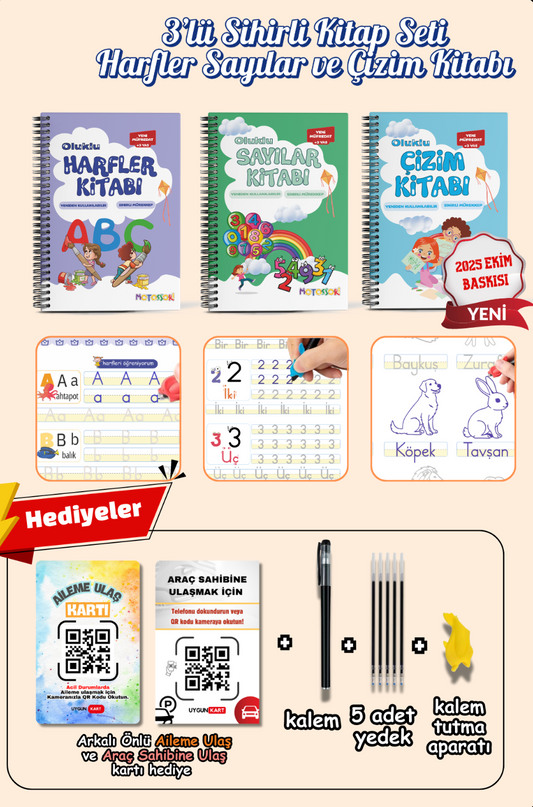 Zihin Atölyesi | Harfleri,Sayıları ve Çizmeyi Öğreten Oluklu 3’lü Kitap Seti
